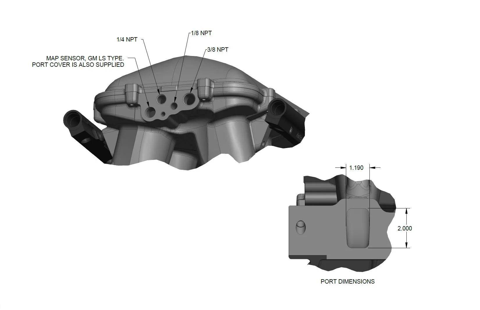 8.2" SBF Ford Hi-Ram Intake Manifold with 105mm LS Throttle Body Flange Top. - Image 6