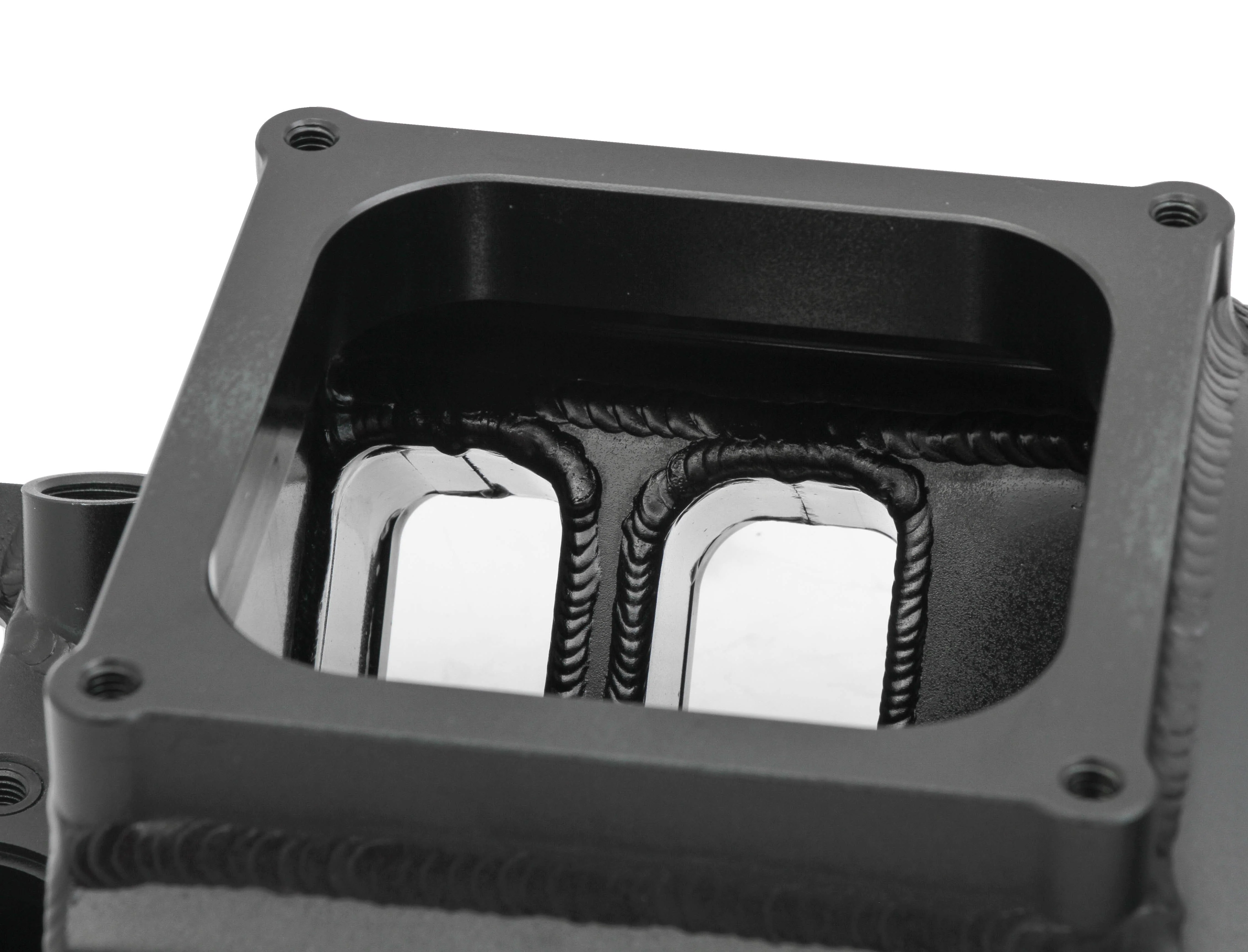 Fabricated Intake Manifold BBC Single Plane 2 x 4500 Black with Sniper Logo - Image 9