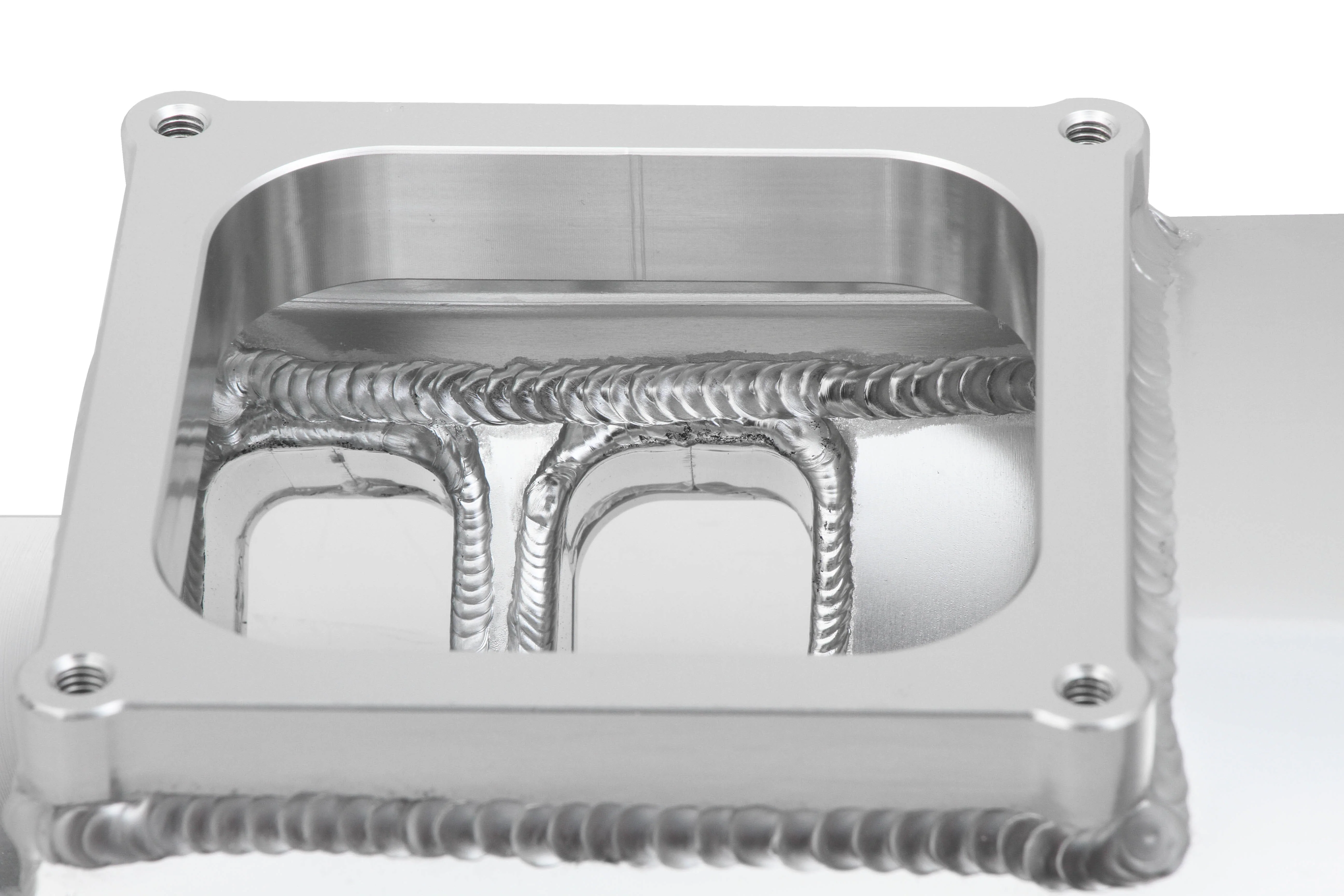 Fabricated Intake Manifold BBC Single Plane 2 x 4500 Silver with Sniper Logo - Image 9