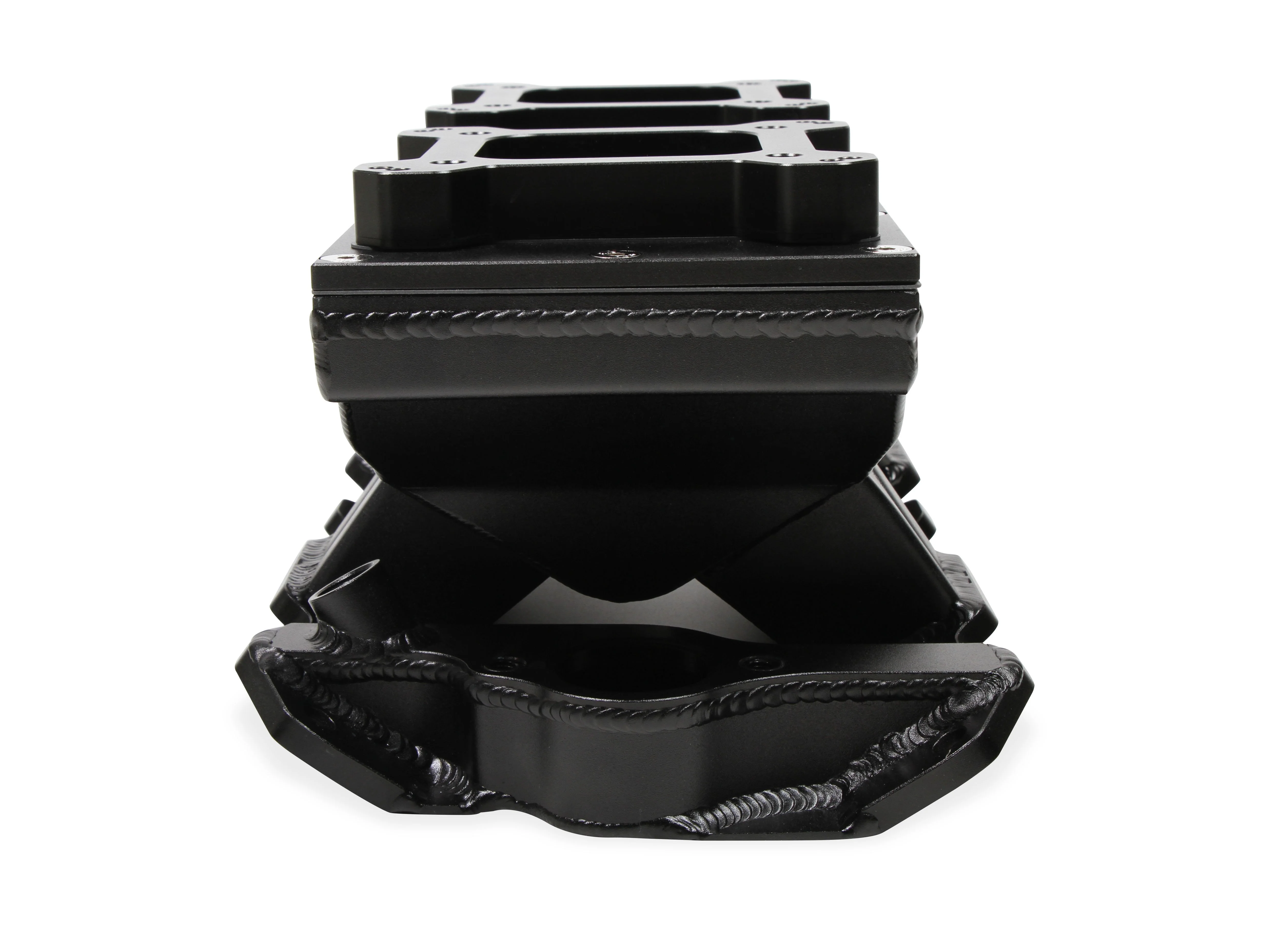 Fabricated Intake Manifold SBC Single Plane Carbureted (2 x 4150 style flange changeable plate) Black with Sniper logo - Image 7